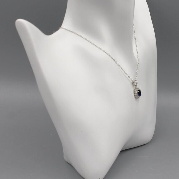 Jewelry pendant necklace sapphire color 925 sterling silver elegant beautiful - Picture 6 of 8